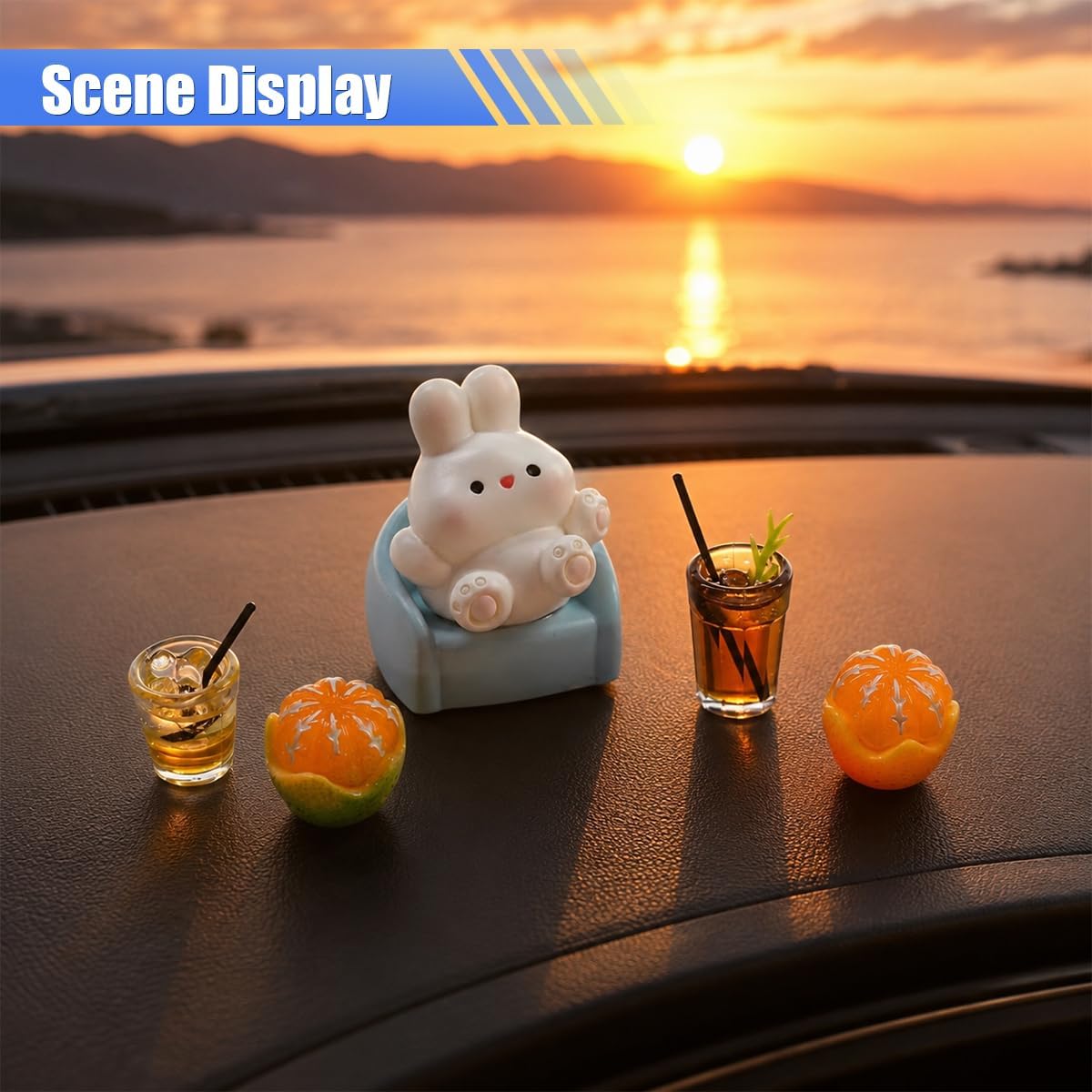 5PCS Cute Mini Bunny Drink Oranges Car Rearview Mirror Ornaments image 3