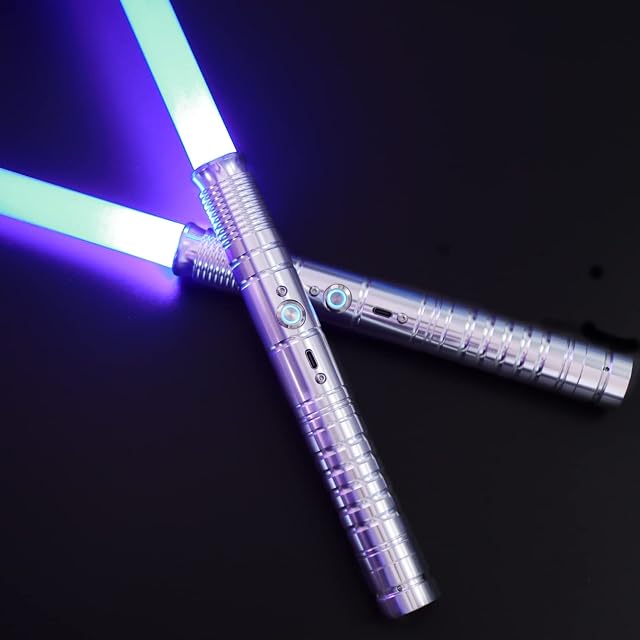 Lorsaberus Lightsaber 2Pack, Metal Hilt Fx Light Saber for Kids Teen, RGB 12 Colors 3 Sound Mode Changeable, 2 in 1 Double-Bladed Dueling Lightsabers, Halloween Cosplay (Silver)