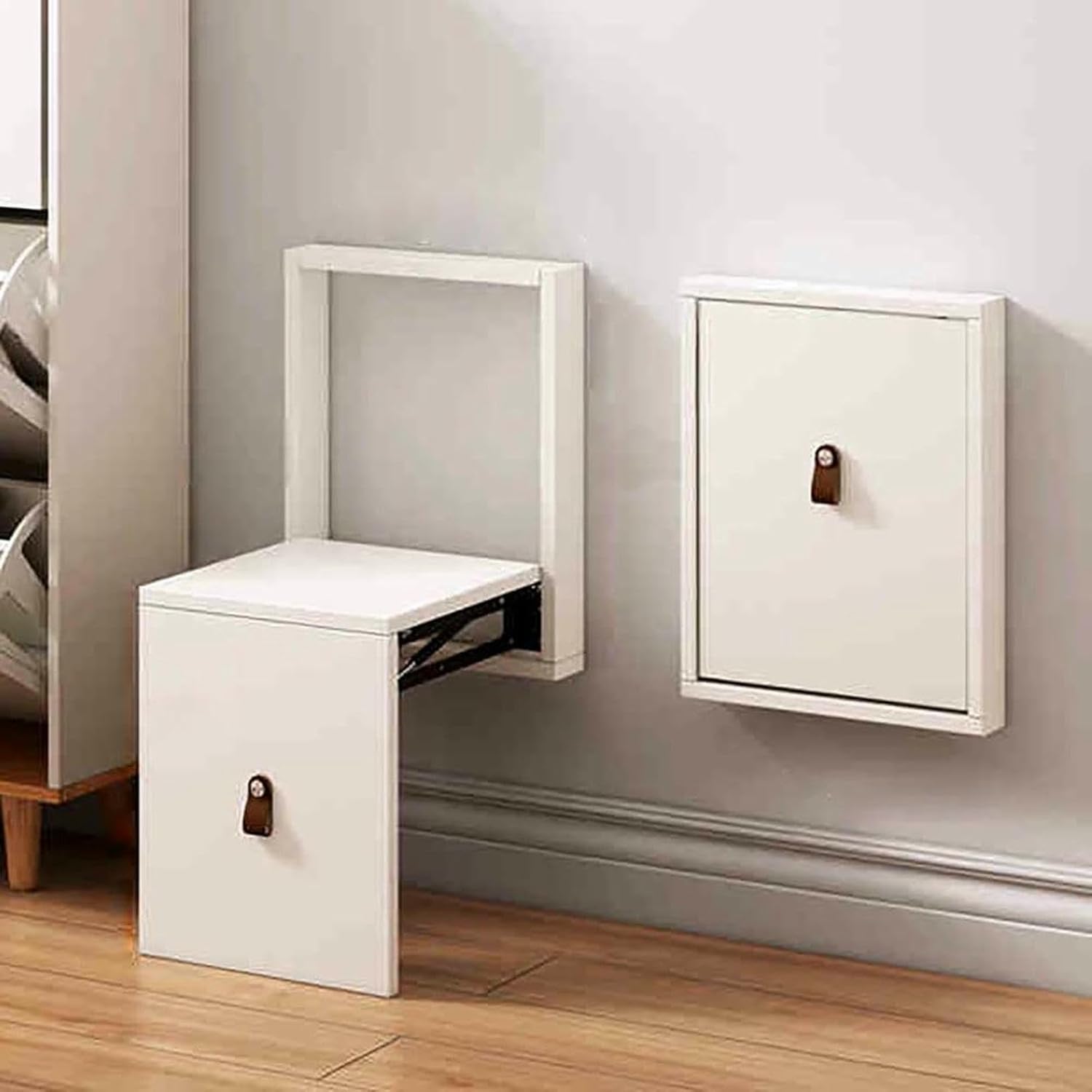 Wall Mounted Shoe Changing Stool Made of Solid Wood Wall Seat Folding, Space Saving Invisible Shoe-Changing Stool, for Entrance Bathroom