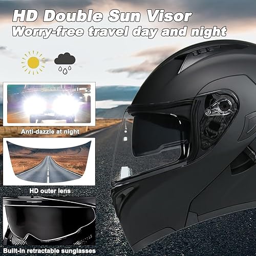 Miniatura 4 de Casco modular de motocicleta Bluetooth, aprobado por DOT, casco de motocicleta de cara completa, doble visera, cascos de motocicleta integrados con