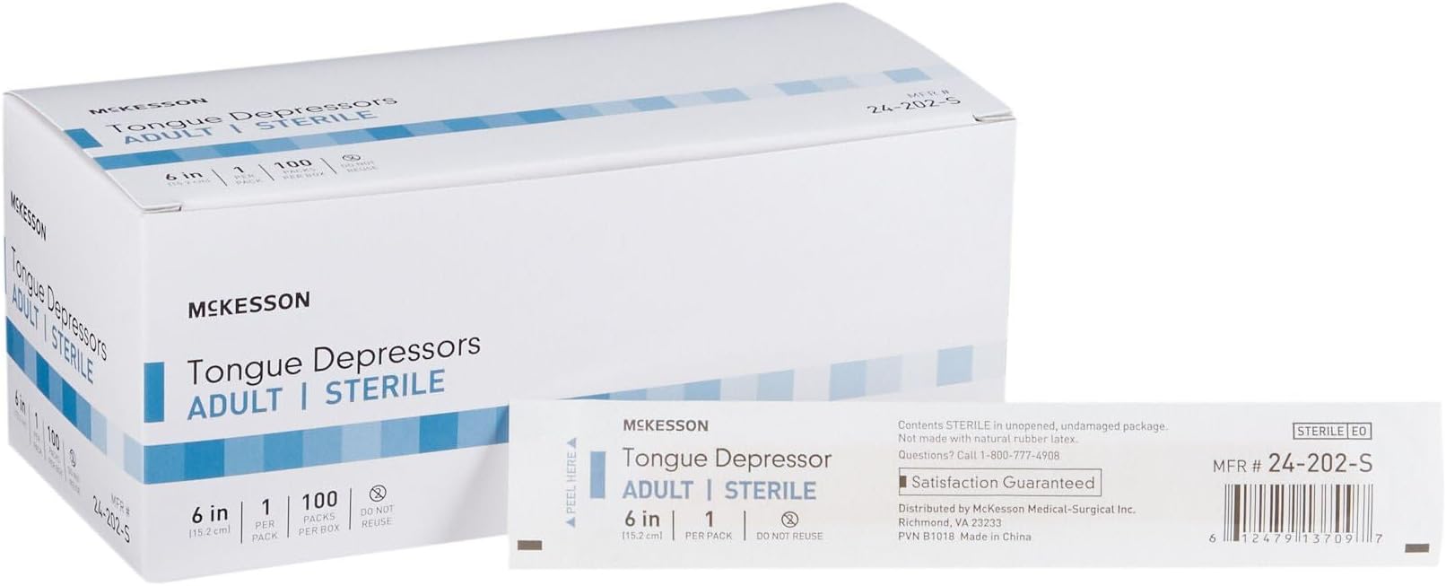 Tongue Depressor, Sterile, Wooden, Individually Wrapped, Adult, 6 in, 100 Count