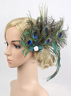 Z&X Peacock Feather Hair Clip Fascinator Hat 1920s Hair Accessories for Women Church Derby Halloween Headpiece