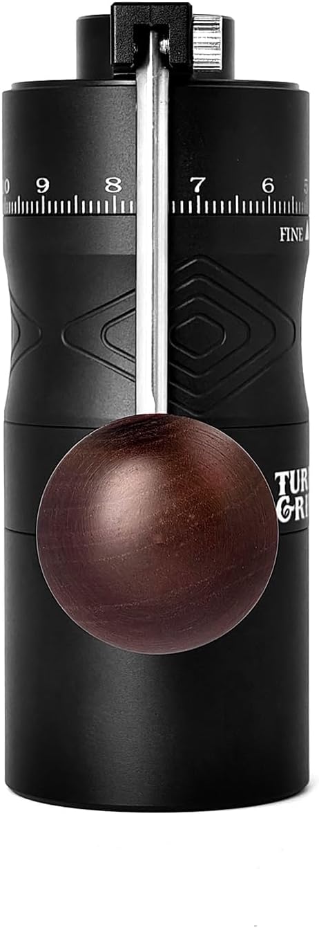 Turn Grind Manual Coffee Grinder with Foldable Handle - Capacity 35g with Assembly Stainless Steel Conical Burr - Compact & Easy to Use for Home, Camping, Travel
