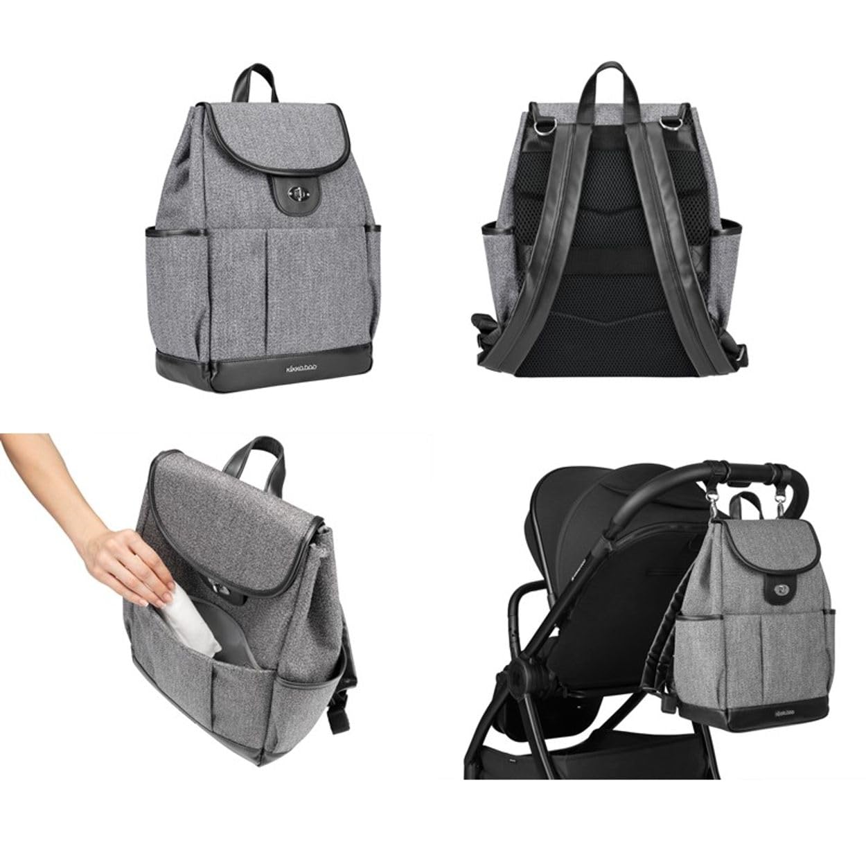 Kikkaboo Wickeltasche Morice Rucksack Magnetknöpfe, Drehverschluss, verstellbar grau