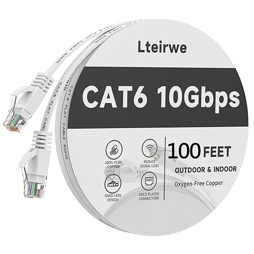 Miniatura 8 de Cable Ethernet CAT6 de 30 pies de alta velocidad plano de 500 MHz ancho de banda velocidad de transmisión 10 Gbps, más rápido que Cat 5e/CAT5.