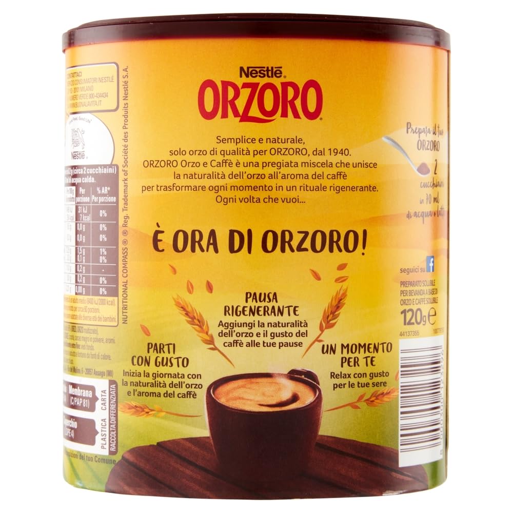 Italian Gourmet Orzoro Lot Mixte 2 x 120 g + 1 x 180 g (420 g) – Boisson chaude soluble à l’orge – Orge nature, orge & café, orge & cacao – Alternative au café, instantanée + Italian Gourmet polpa