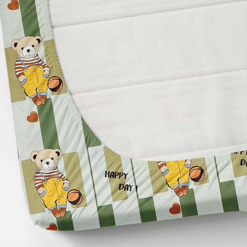 Image of NHD HOME Premium Cotton Elastic Fitted Bedsheets with 2 Pillow Covers Double Bed All Around Elastic Supersoft Size - 72 x 78 +8 inches Cartoon Green 200 tc - 220 tc