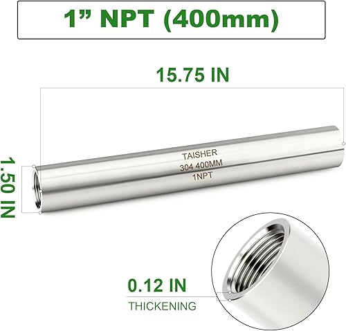 Miniatura 782 de TAISHER 2 accesorios de tubería de acero inoxidable, 1/2 "NPT x 1/2" NPT macho roscado, tubo fundido de pezón de 6 pulgadas de longitud 1.969 in