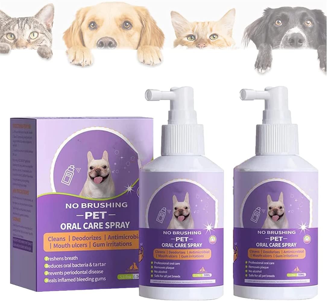 2Pcs Pet Spray Dientes Limpios,Petry Spray Limpiador de Dientes para Perros y Gatos,Petclean No Brushing Pet Oral Care Spray,Targets TartarPlaque(50ml)