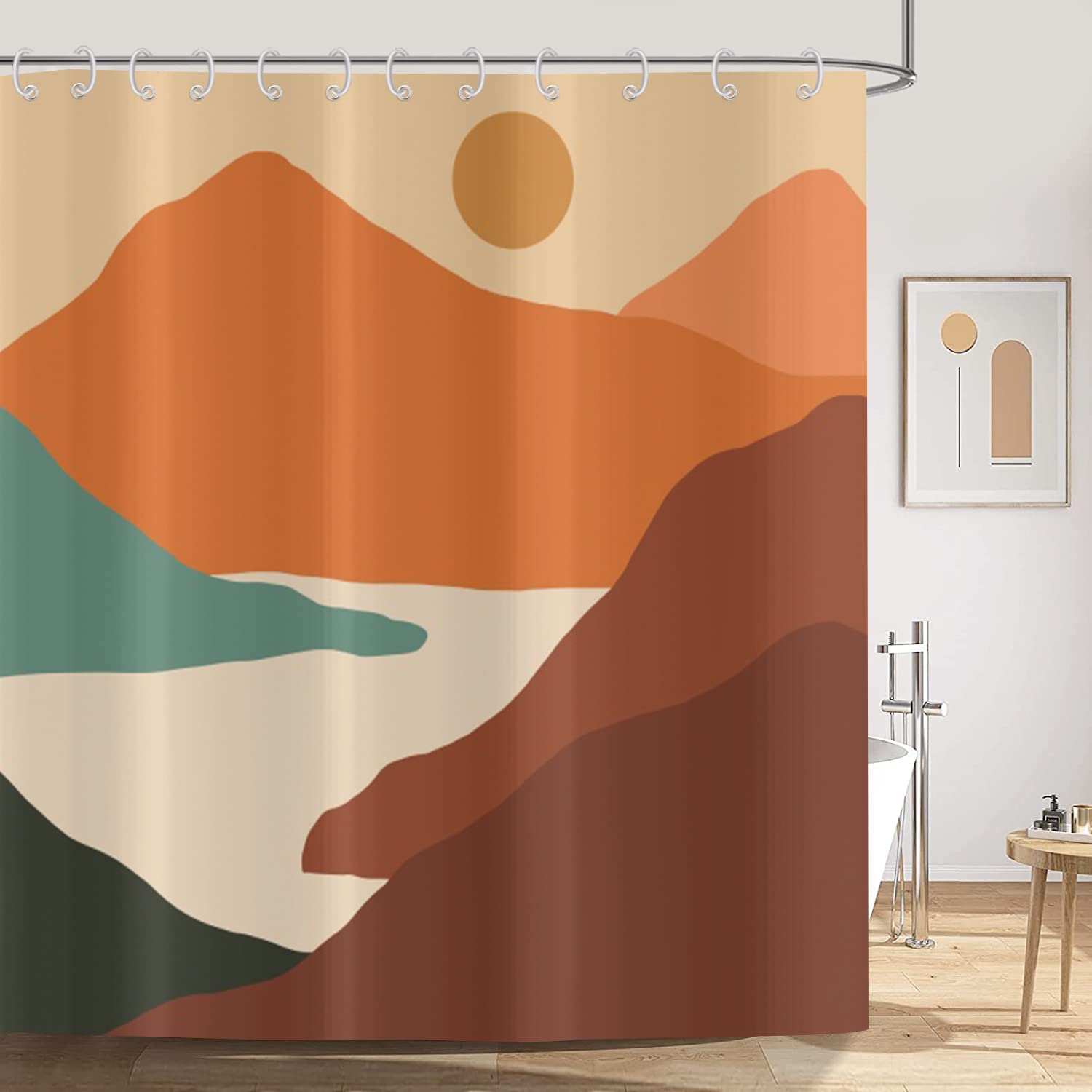 ASDCXZ Boho Shower Curtain 240x180 cm (WxL), Modern Abstract Art Boho Style Sunset Lace Colorful Washable Shower Curtains Polyester Textile Waterproof Shower Curtain for Bathtub with 12 Hook — image 1