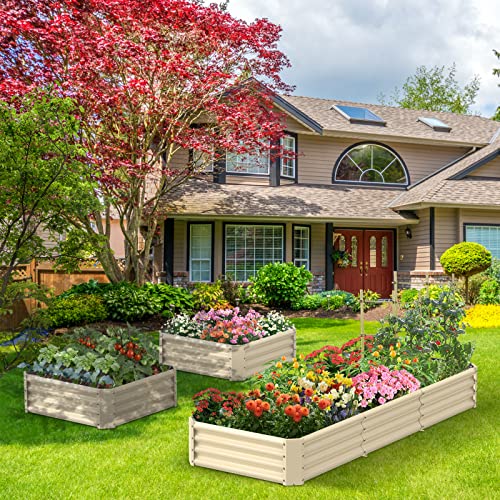 Tramull 2 Packs Galvanized Raised Garden Bed Large Metal Elevated Planter Box Kit for Outdoor Vegetable Flower Herb Rectangular Steel Bottomless Frame Gardening Patio Decors (Ivory White, 8X3X1 FT)