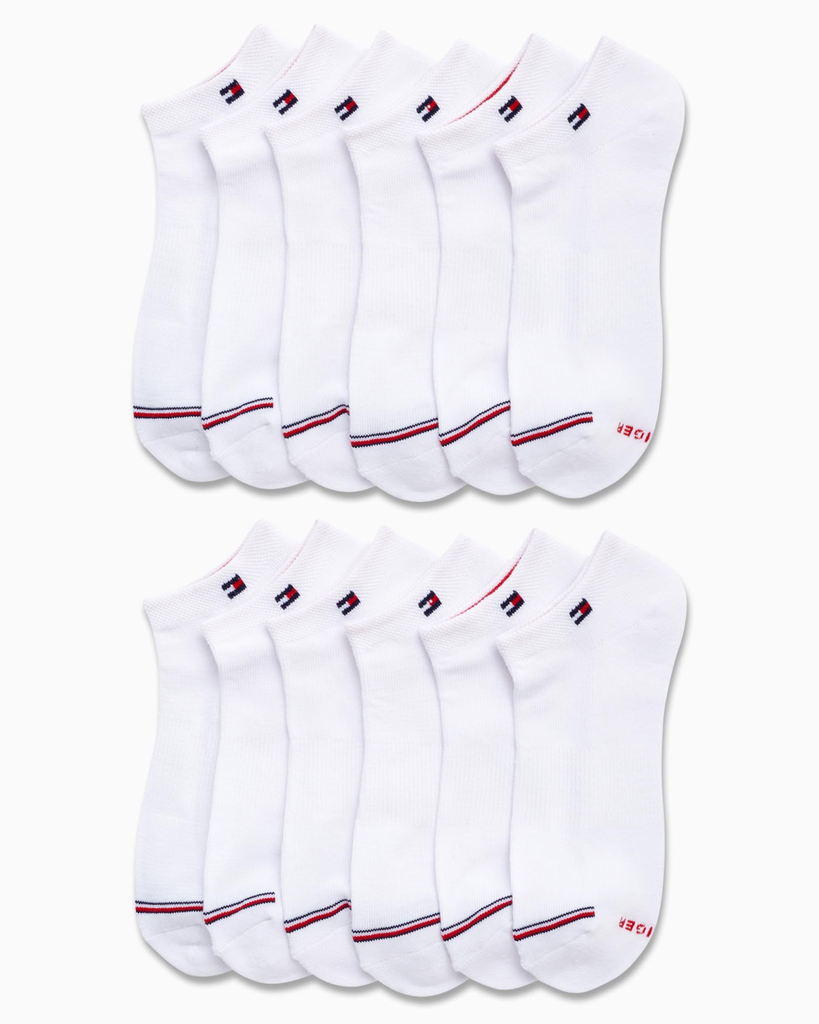 Tommy Hilfiger Calcetines invisibles para mujer, paquete de 12 calcetines ligeros de rendimiento atlético acolchados para correr de corte bajo para mujer