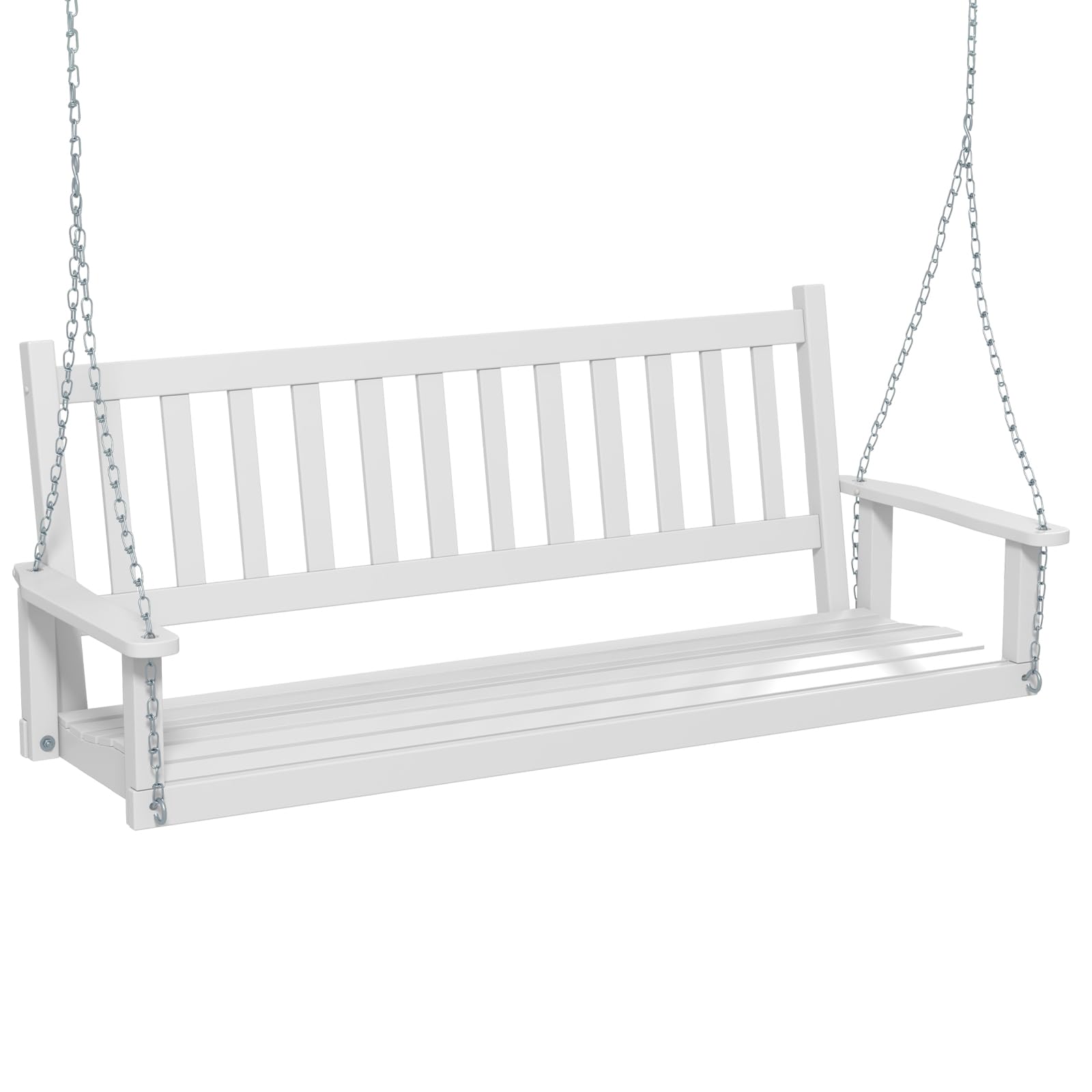 KOMFOTTEU Hängebank aus Pappelholz, 2-3-Sitzer Schaukelbank mit verstellbaren Metallketten, Hängestuhl mit Rückenlehne aus Lamellen, Hollywoodschaukel für Garten (Weiß, 168x65x63 cm)