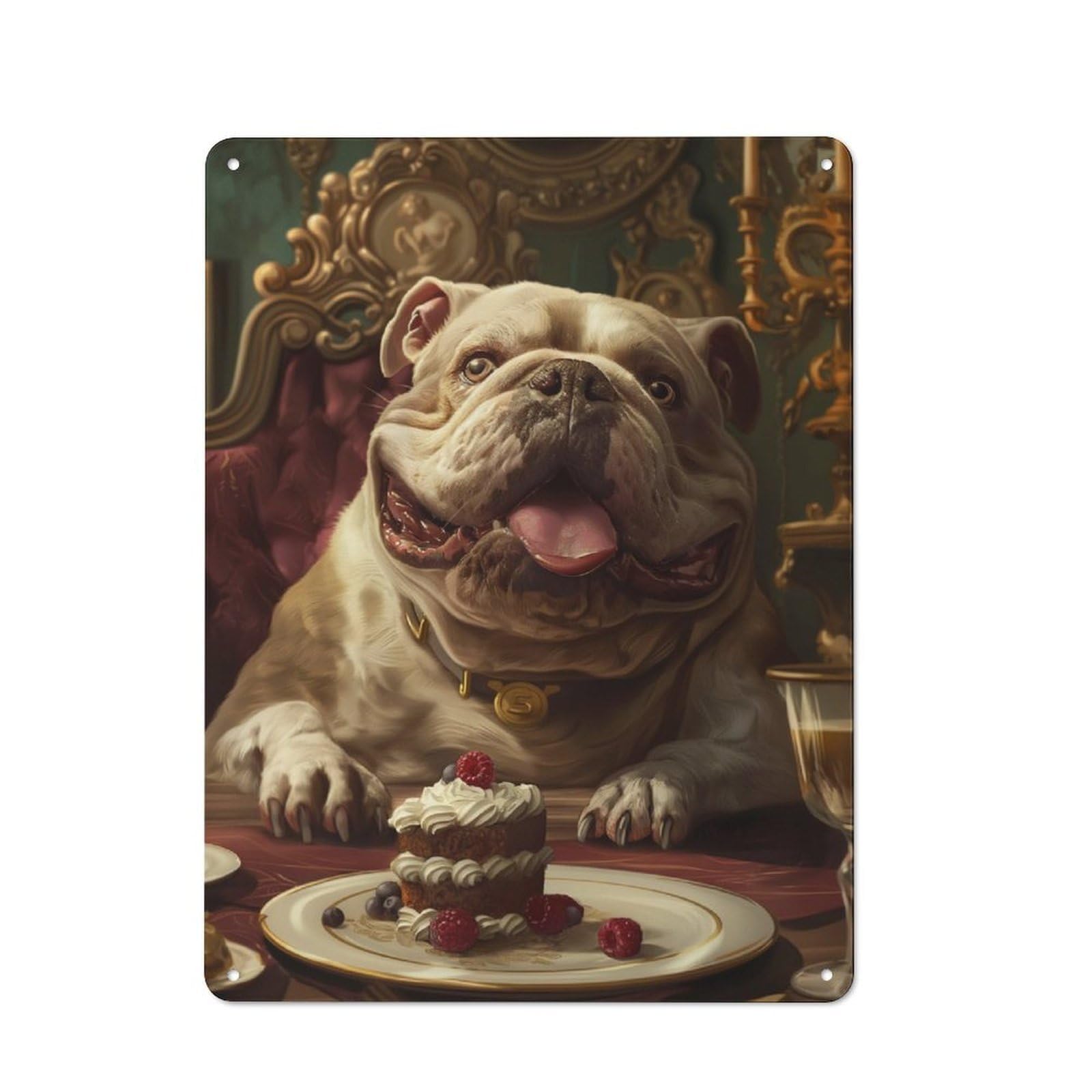 Junmoney Funny Bulldog Cake Cute Tin Wall Plaque 40X30cm With For Bar Or Restaurant, Housewarming Wall Decor For People Furnishing Bar And Restaurant