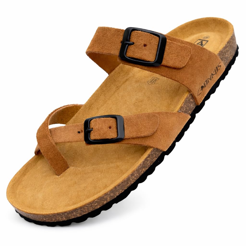 Sandalias Bio de Piel, Plantilla Anatomica de Corcho, Piel Autentica, Corcho Natural, Hebilla ajustable, Sandalias de dedo Unisex, Calidad Hecha en España