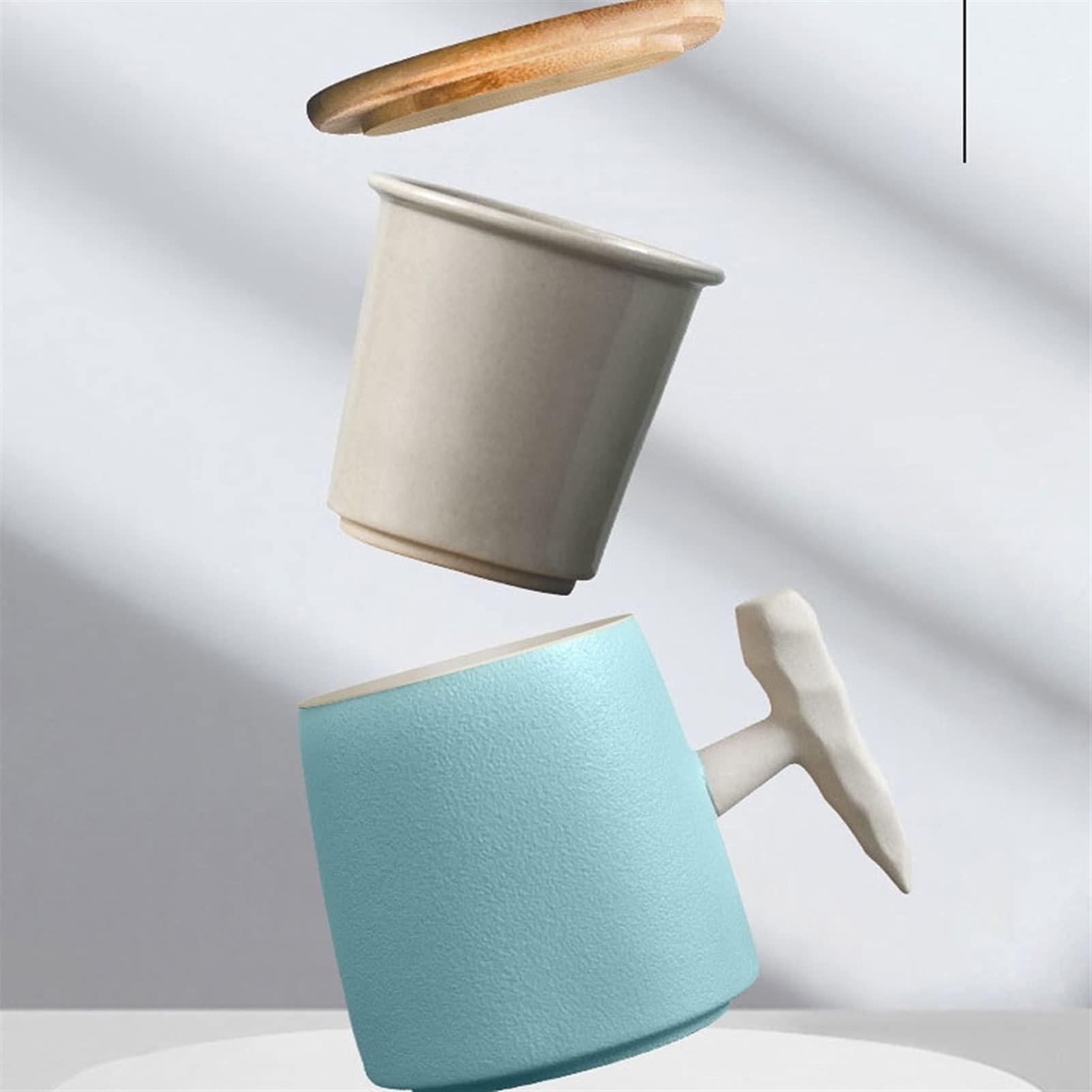 Taza de café, Taza de té, Taza de Oficina, Taza para el hogar, Taza nórdica de Oficina, Mango de Madera con Tapa, Taza de Agua para Pareja, Taza de cerámica Retro (B)