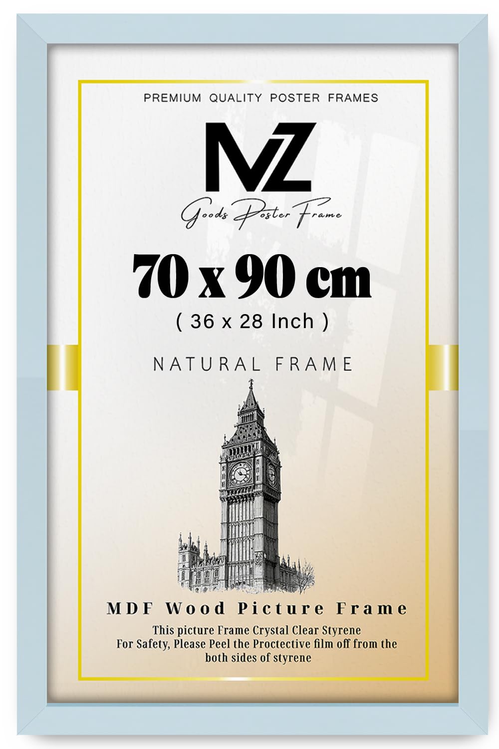 MZ GOODS | MDF Picture Frame (70 x 90 CM) 70 for Posters, Home & Office, Stylish MDF Wood Finish, Includes Hanging Hooks for Wall Display [ Light Grey ]