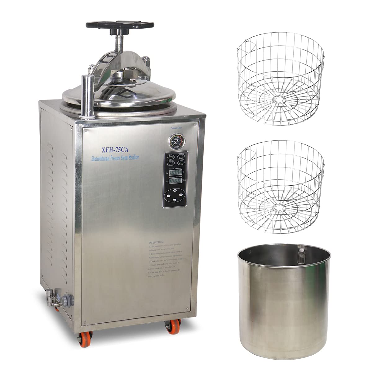 HNZXIB 30 Liters Stainless Steel High-Temperature Vertical Pressure Steam Sterilizer, Electrothermal Pressure Steam Sterilizer
