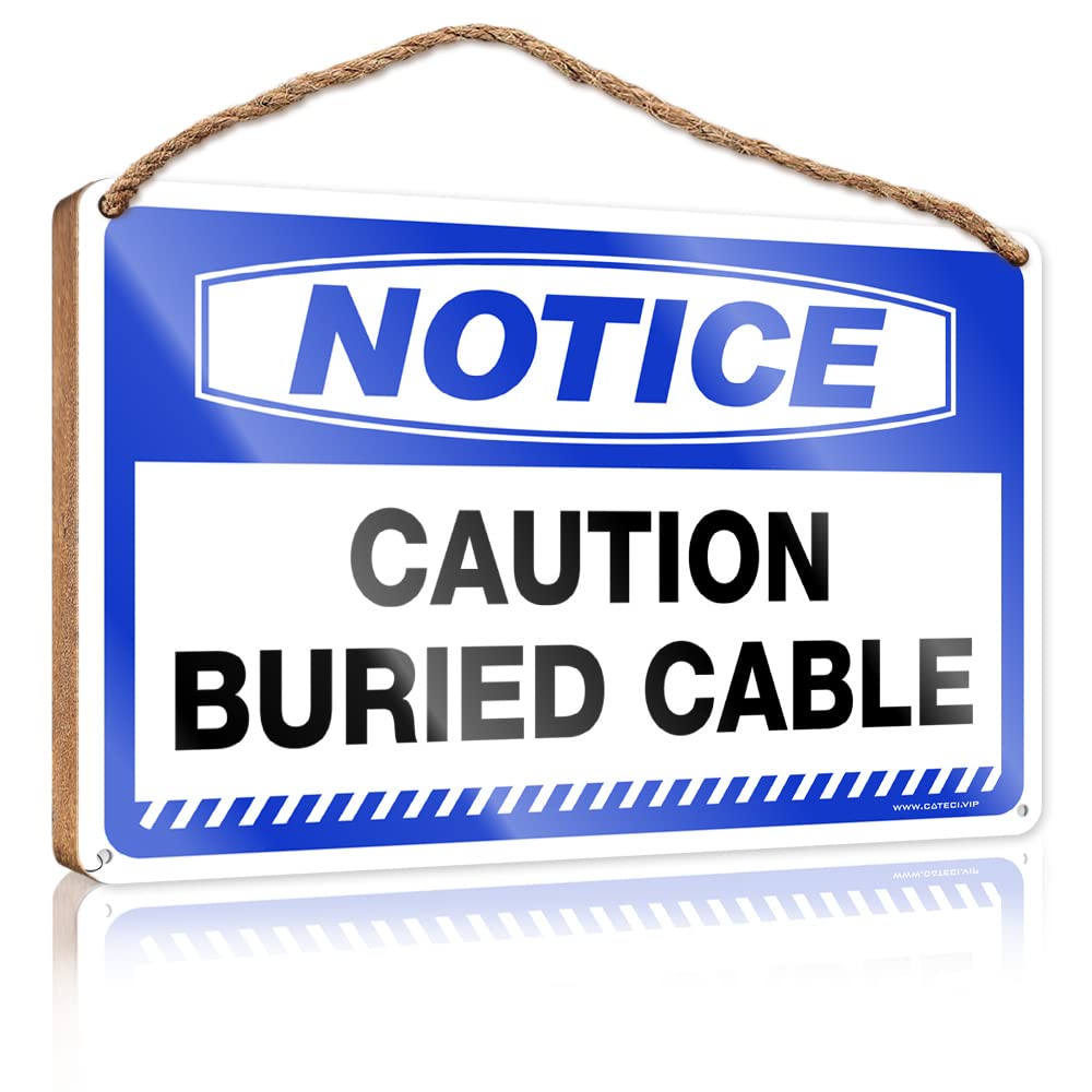 DTHA Sign Wooden Hanging Notice Caution Buried Cable Wooden Sign Kitchen Wall Sign Front Porch Decor(23X35CM)