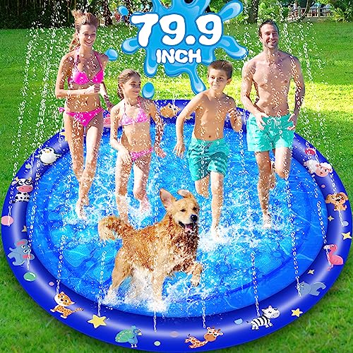 Splash Pad, Non-Slip 79.9” Extra Large Splash Mat For Kids Girls Boys Dogs Summer Outdoor Water Toys For Outside, Backyard Splash Water Play Mat For 3-12 Years Old Kids Splash Pad For Outside As Gifts #TOP6