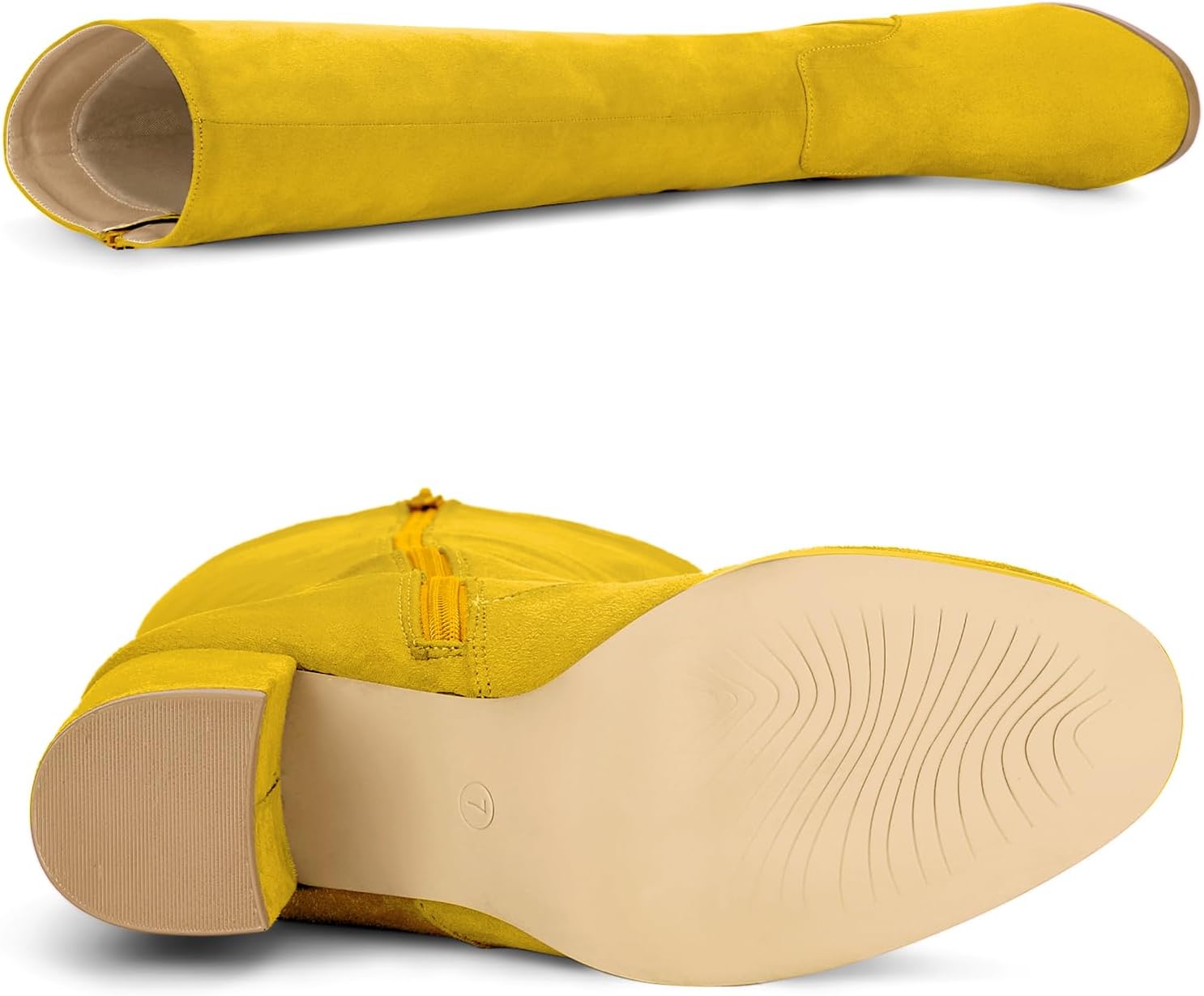 Allegra K Women's Side Zipper Chunky Heel Knee High Yellow Boots 9 M US - - Image 6