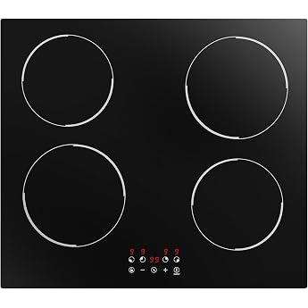 Induction Hob 4 Zones 60 cm Built-in Hob Induction Induction Hob 4 Plates 6000 W Touch Control 9 Levels Timer Residual Heat Indicator Overheating Protection Child Lock