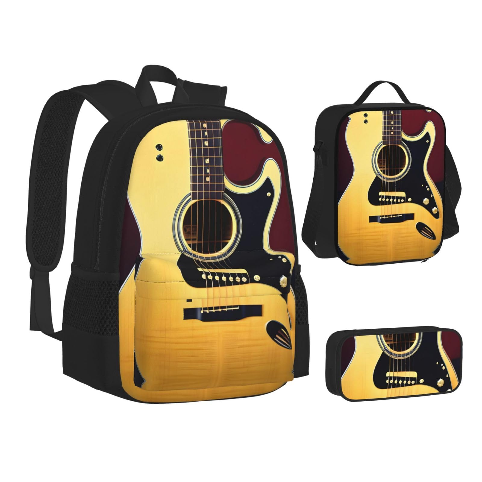 Hgfvy Note Guitar Lightweight Backpack For Backpack With Insulated Lunch Tote And Pencil Case Bag Set