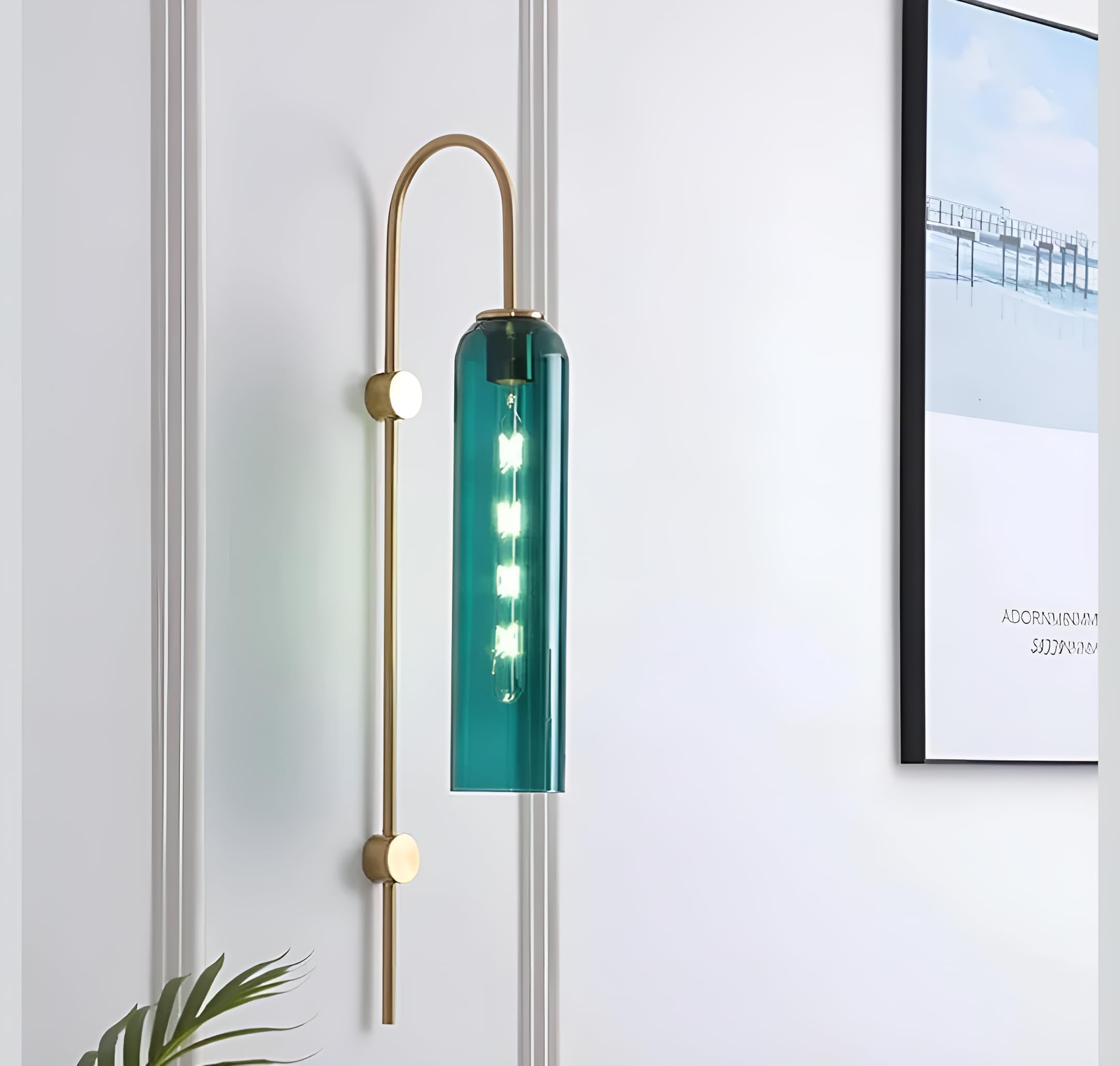 Antique Indoor Long Glass Wall Light for Living Room, Bedroom, Dining Area, Cafe, Bar, Restaurant & Home Decor with 30cm Long Bulb (Teal Green)