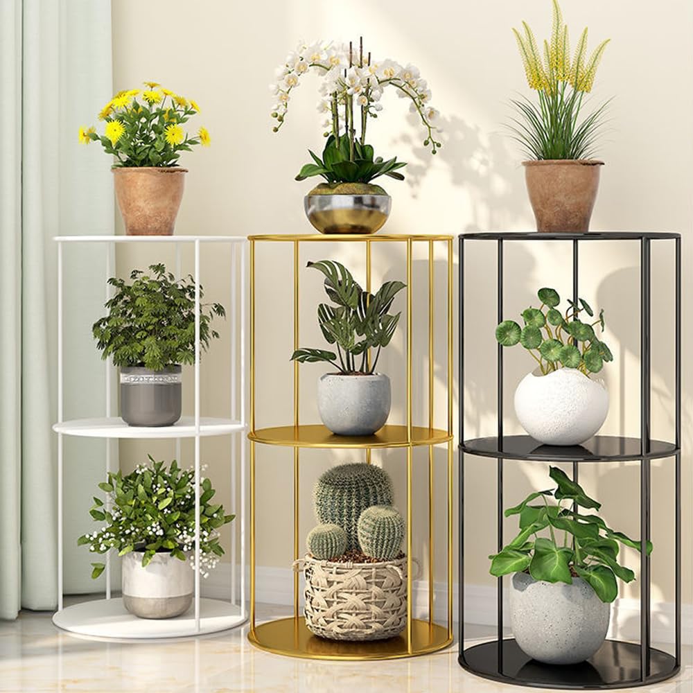 Generisch 3-Tier Metal Plant Stand - 23.62" Tall Vertical Wrought Iron Flower Pot Shelf for Indoor/Outdoor Use, Perfect for Patio, Garden, Balcony, Living Room - Stylish Multi-Plant Display Rack