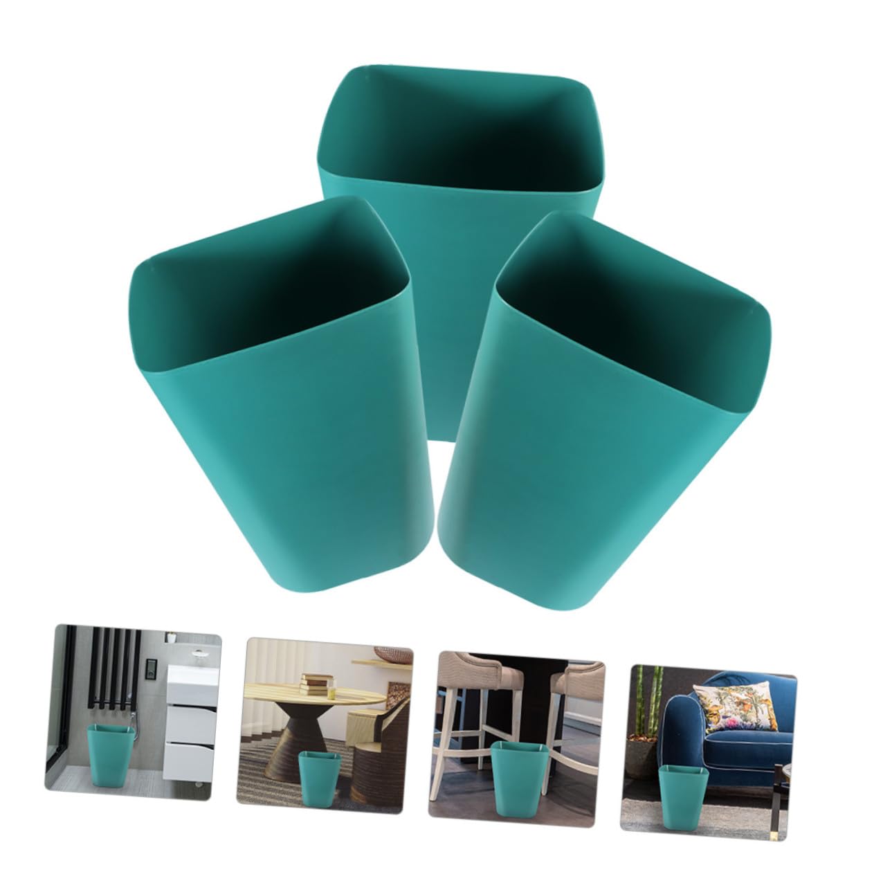 3Pcs Small Blue Plastic Outdoor Trash Can with Large Opening, Portable Wastebasket for Desk, Bathroom, Bedroom Storage and Organization