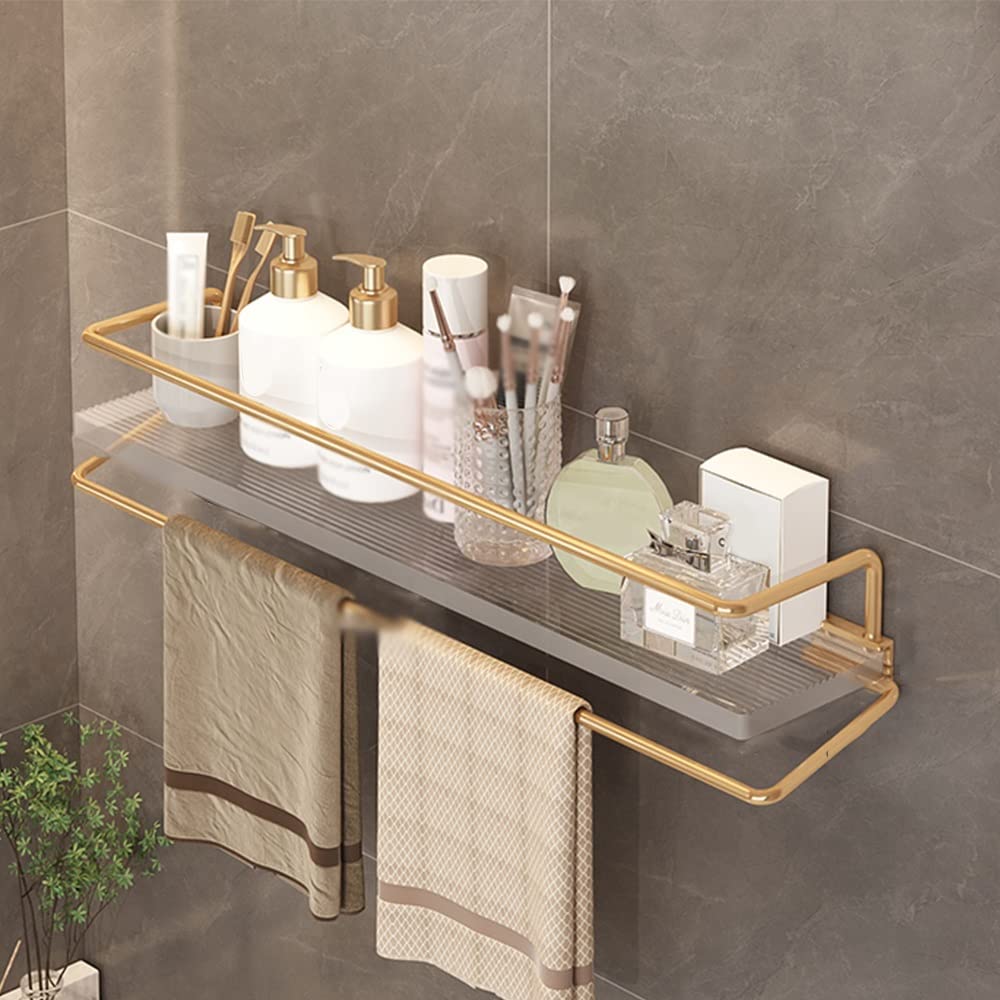 WDSOPK Wall Mounted Gold Corner Shower Caddy With Towel Rack - Transparent Acrylic Floating Shelves For Bathroom Nization & Cosmetic Storage, 30Cm,Silver With Rod-40Cm (Silver 50Cm)