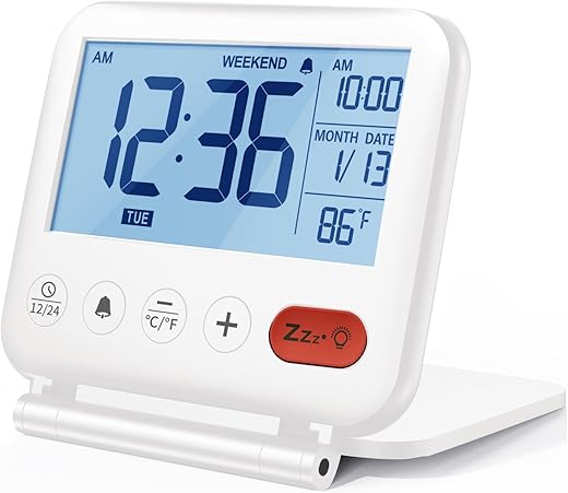 NOKLEAD Digital Travel Alarm Clock 3 . 23 inch LCD Display, Temperature, 9 Minute Snooze, 10 s