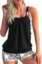 Minetom 2 Piece Swimsuit Women Tankini Sets Swimwear Push Up Bikini Set Printed Sleeveless Tank Top and Shorts