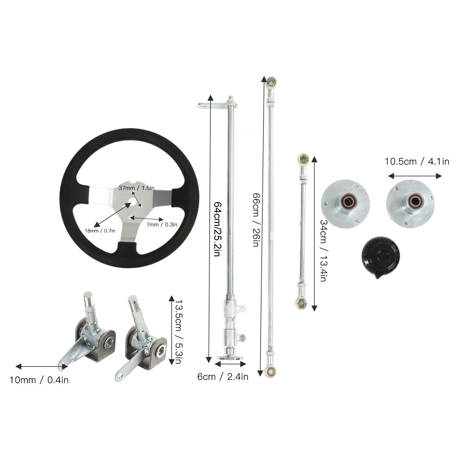 Kit de Volant Go Karts 300 Mm avec Biellette de Direction, Joint et Arbre de Crémaillère 100, 125, 140 et 150 Go Karts et Quads – Contrôle amélioré et Mise à Niveau Amateurs de Karting