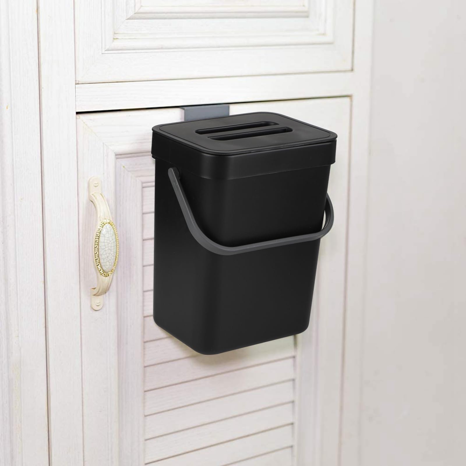lalago Secchio per il compost da cucina (5L+3L), Bidone per rifiuti organici sospeso, Contenitore sospeso con coperchio per cucina, bagno, auto, ufficio, camera da letto (Nero)