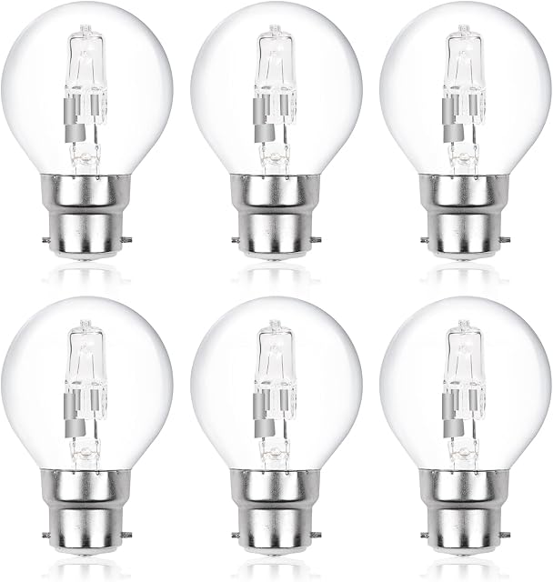 Klarlight 6 Pack B22 28W G45 Dimmable Halogen Bulb, Warm White 2700K Small Edison Screw Globe Halogen Bulb 240V, 40W Equivalent Classic Mini Globes Clear Round Light Bulbs