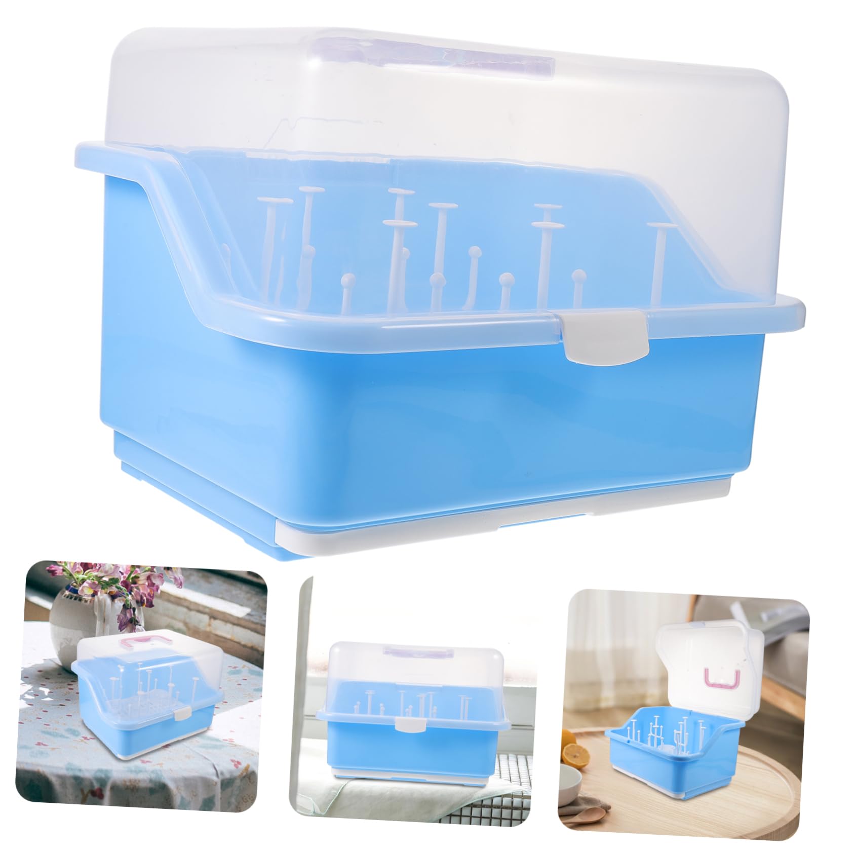 Boîte de Rangement pour Biberons Bébé Couvercle, Égouttoir PP Bleu | Plateau D’égouttage Intégré, Séchage Rapide, Conteneur Pratique pour Nourriture et Vaisselle Couleur Aléatoire