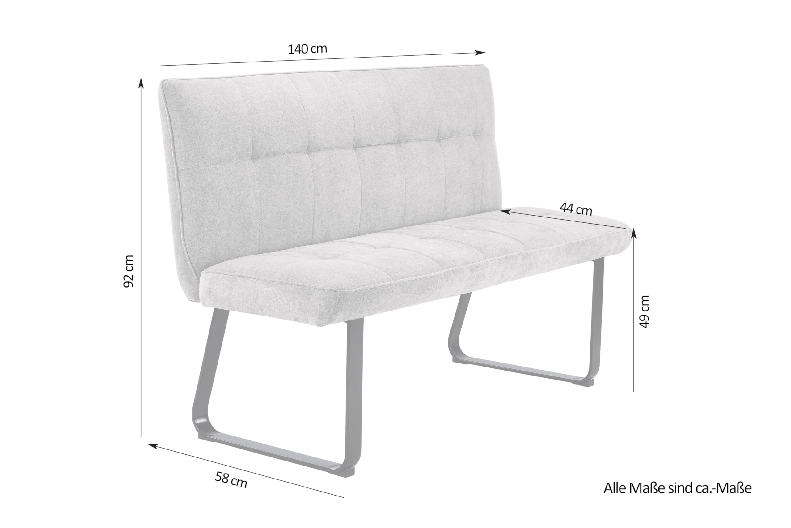 byLIVING Bank TALEA, Bank mit Rückenlehne, B 140, H 92, T 59 cm | Moderne Sitzbank mit einem Webstoff-Bezug dunkelgrau, Metall Gestell schwarz pulverbeschichtet