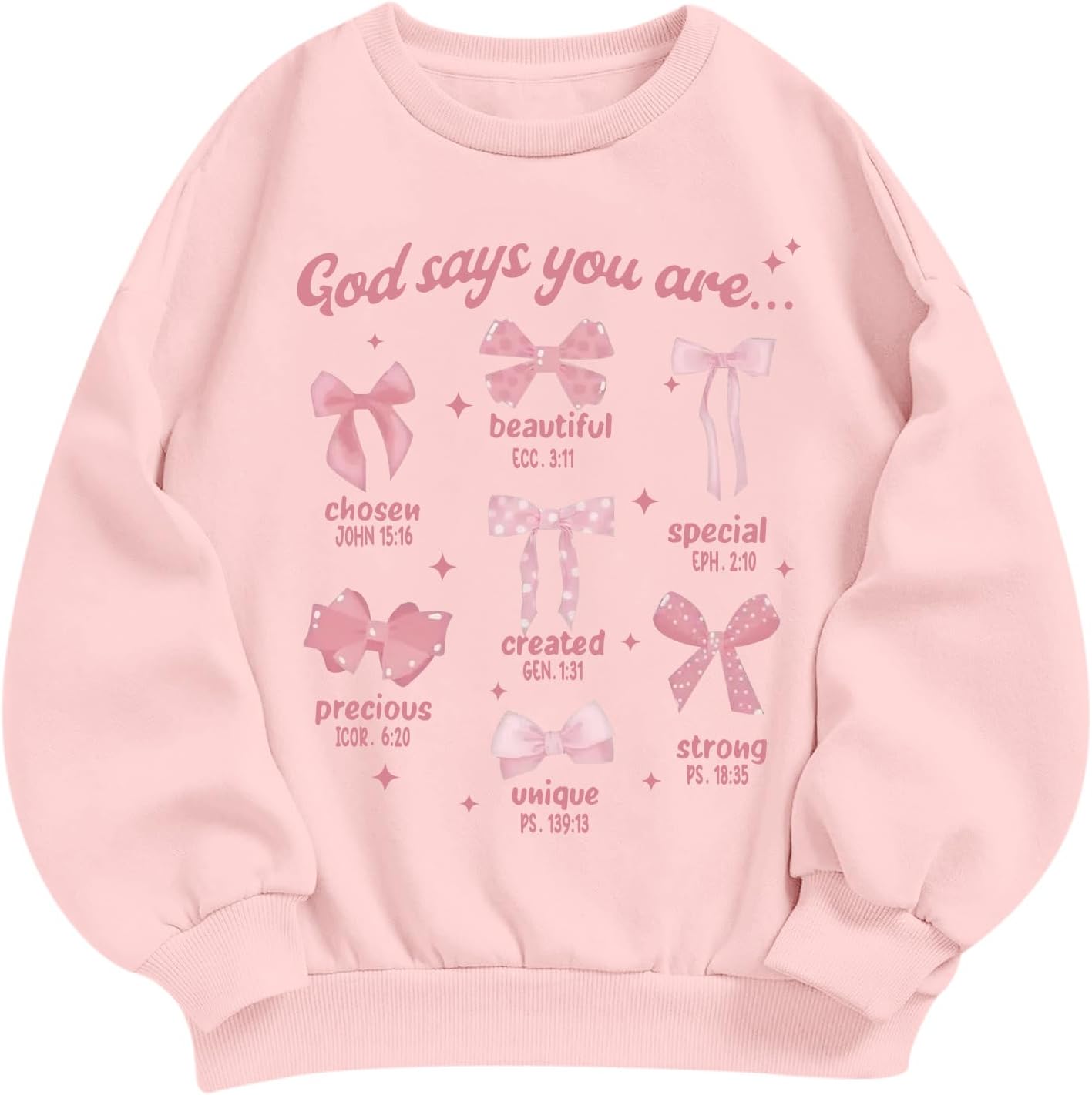 KEEVICI Cute Girls Bow Graphic Sweatshirt Christian Hoodies For Kids God Kawaii Hoodie Letter Pullover Long Sleeve Shirts Top