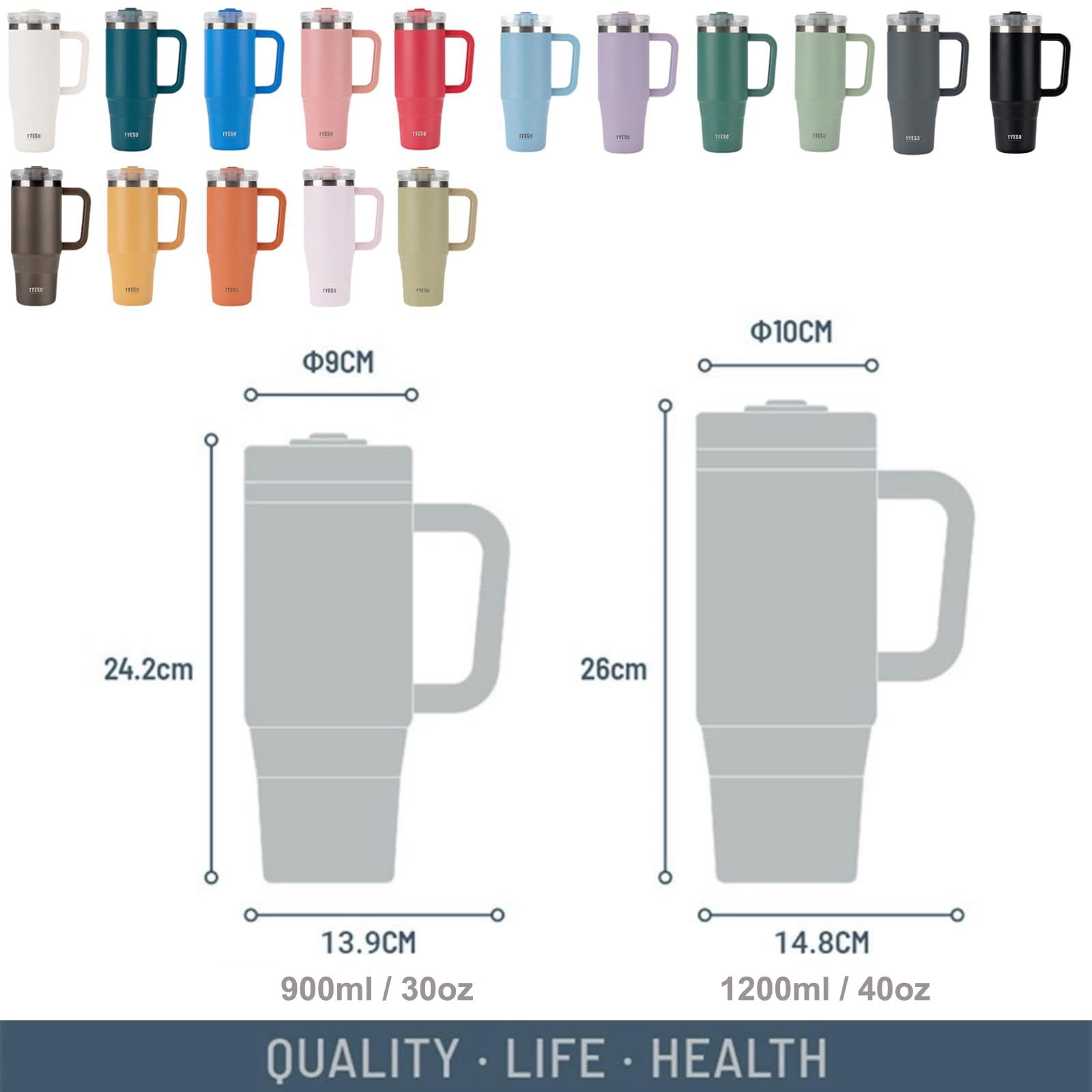 Tasse à café de voyage avec poignée, gobelet de 1200 ml avec couvercle verrouillable, bouteille d'eau isotherme en acier inoxydable avec paille, gobelet de voyage étanche et portable pour boissons