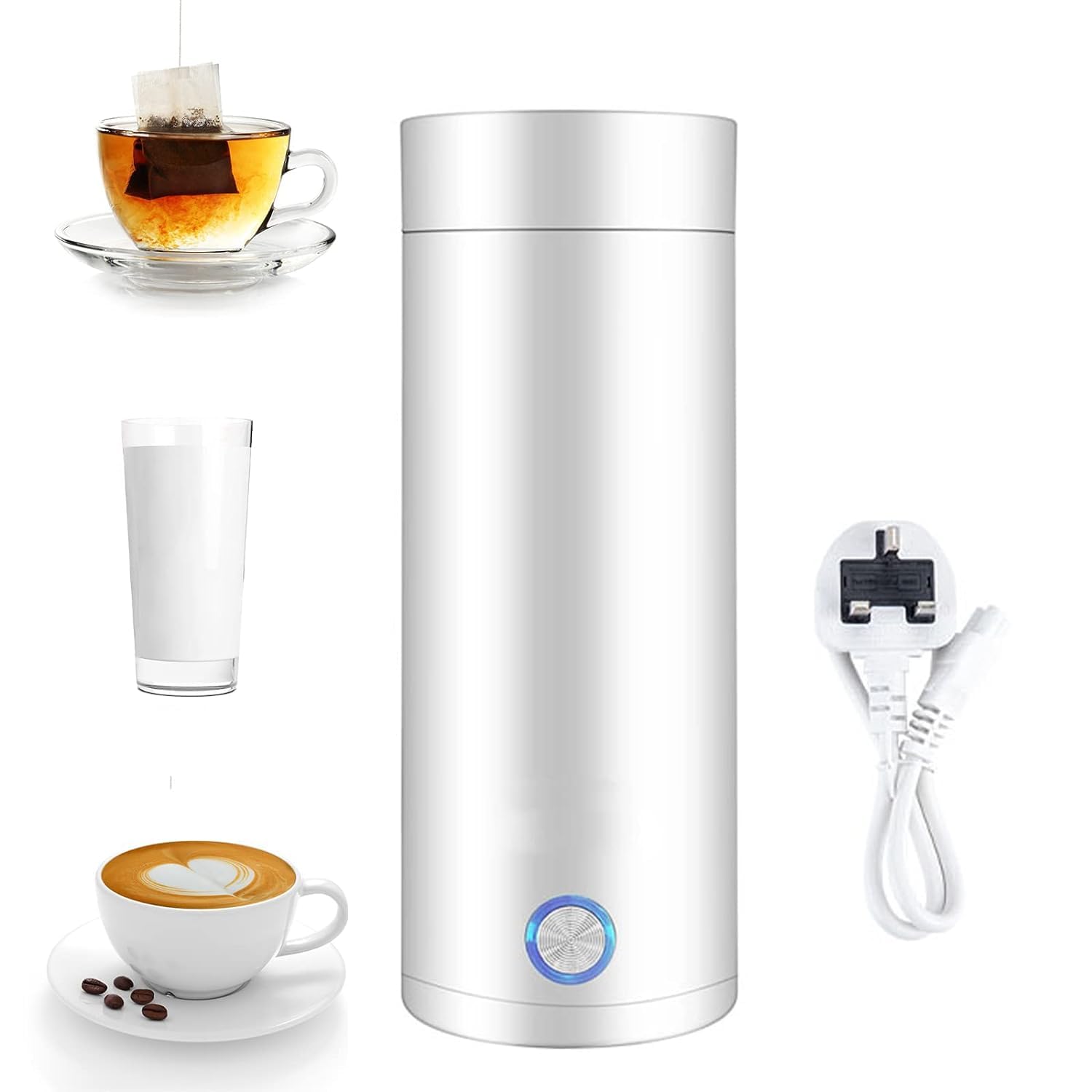 MAKINGTEC Portable Electric Kettle, 400ml Travel Tea Kettle with Non-stick Coating Double Wall Water Boiler Bottle Insulated Coffee Thermos Mug Fast Boil and Auto Shut Off Hot Water Heater (White)