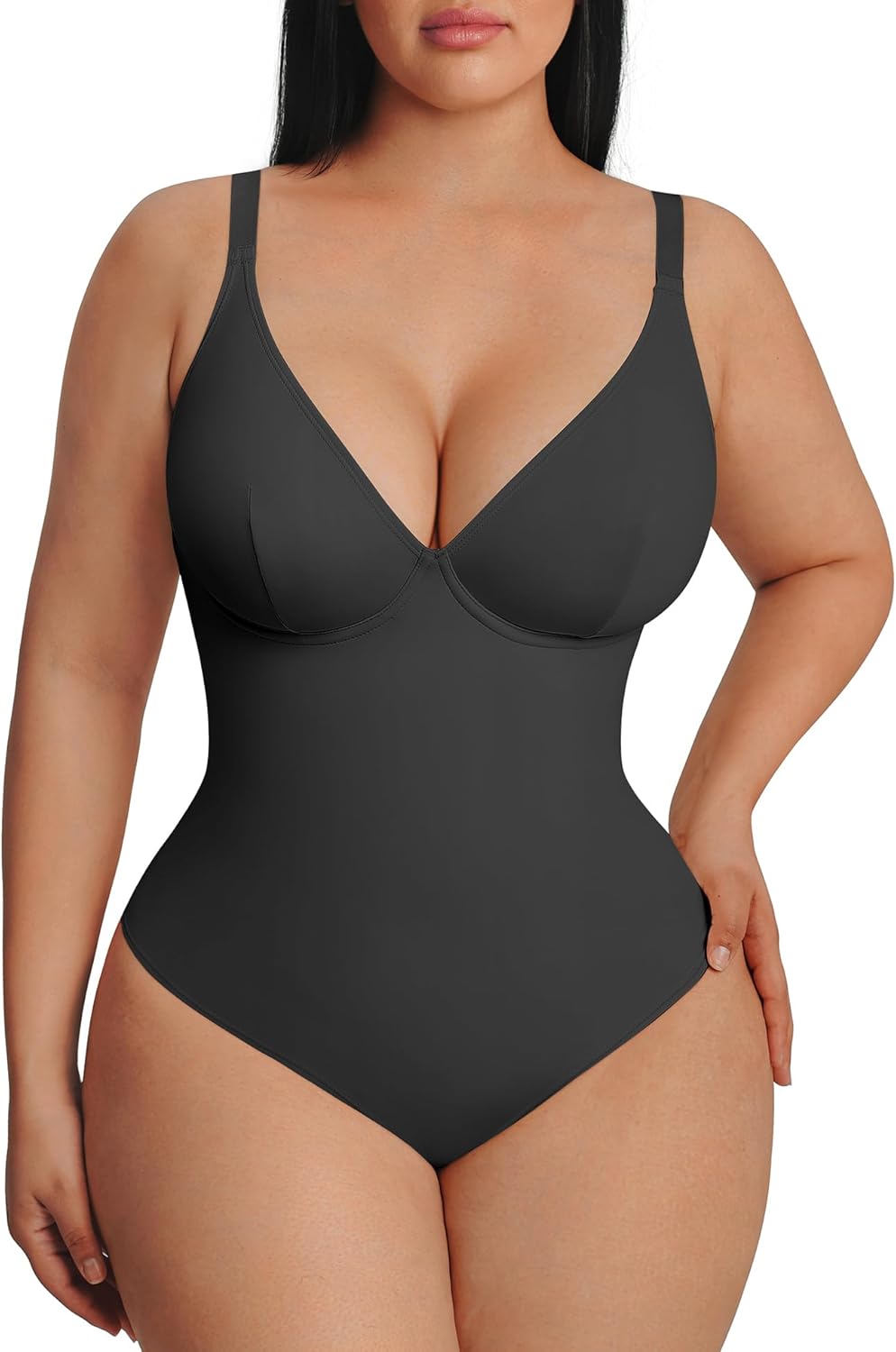 FeelinGirl Shapewear Bodysuits for Women Tummy Control Body Suits Deep V Neck Thong Body Shaper