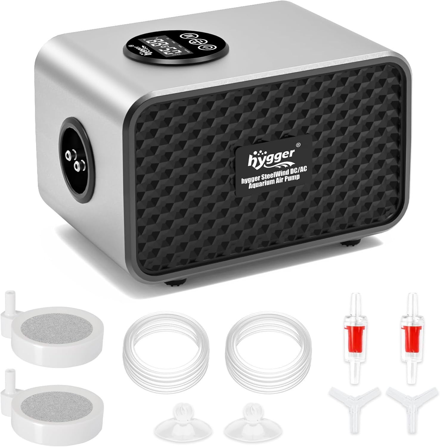 hygger Aquarium Air Pump, USB Rechargeable Battery Powered Fish Tank Air Pump 6W/10W with LCD Display Dual Outlets, Adjustable Aerator for Fish Oxygen Pump for 5-200 Gallon Tank