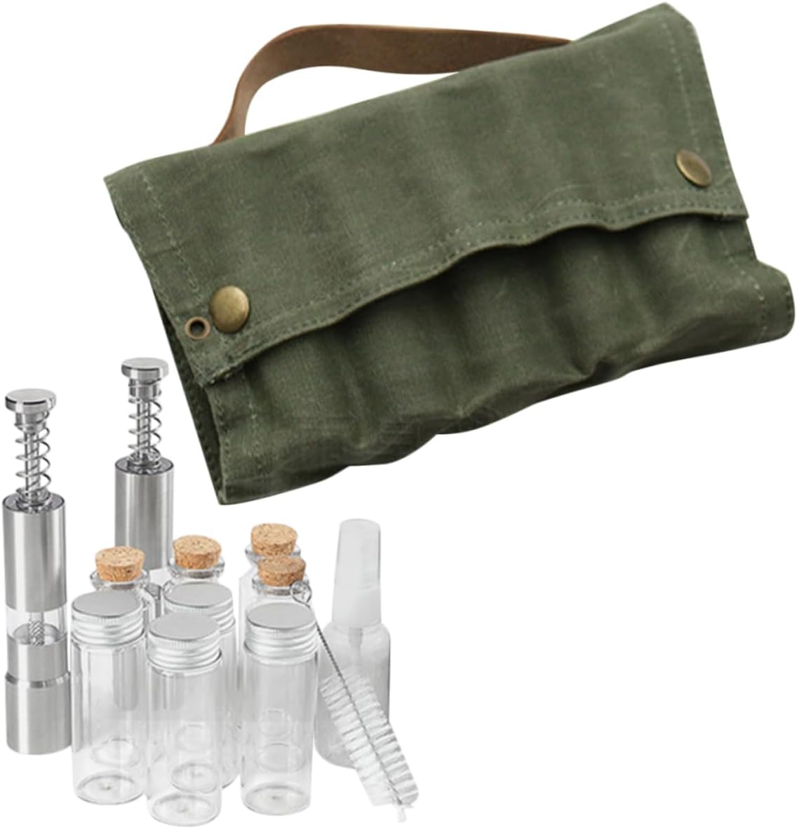 Portable Spice Jar with Storage Bag for Outdoor Cooking Travel Spice Holder Camping Kit Seasoning Containers for Bbq and Picnics Green