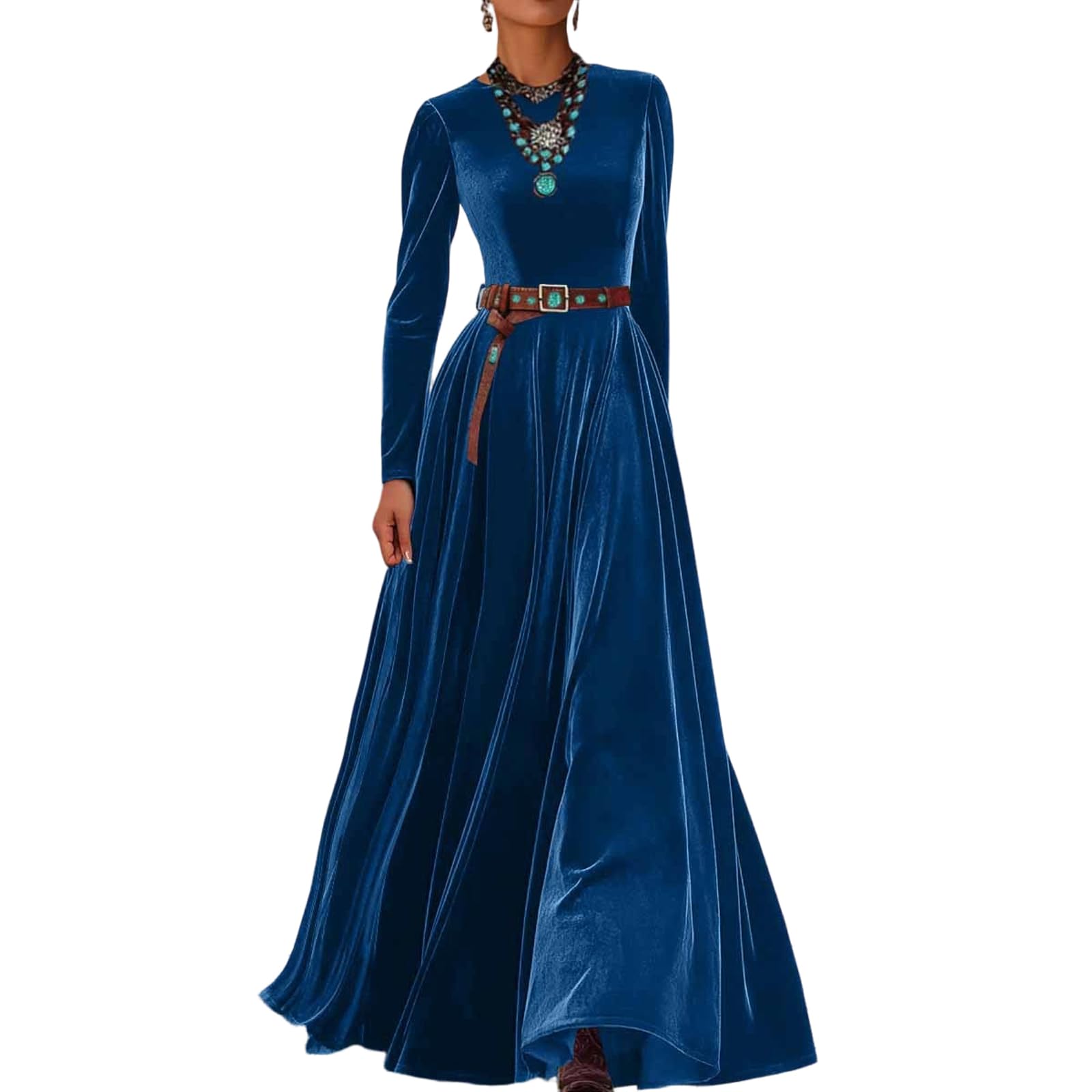 Abendkleid Damen Elegant Langarm Samtkleid Damen Lang Festlich Cocktailkleid Hochzeitsgast Maxi Ballkleid A Linie Festliche Kleider Hochzeit Silvester Kleid Samt Winter Partykleid Schwingen