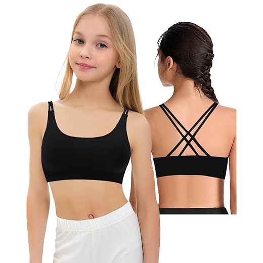 Girl Sports Bra Sleeveless Tank Top - Seamless Stretchy Back Crisscross Crop Undershirt Fitness Yoga Bras