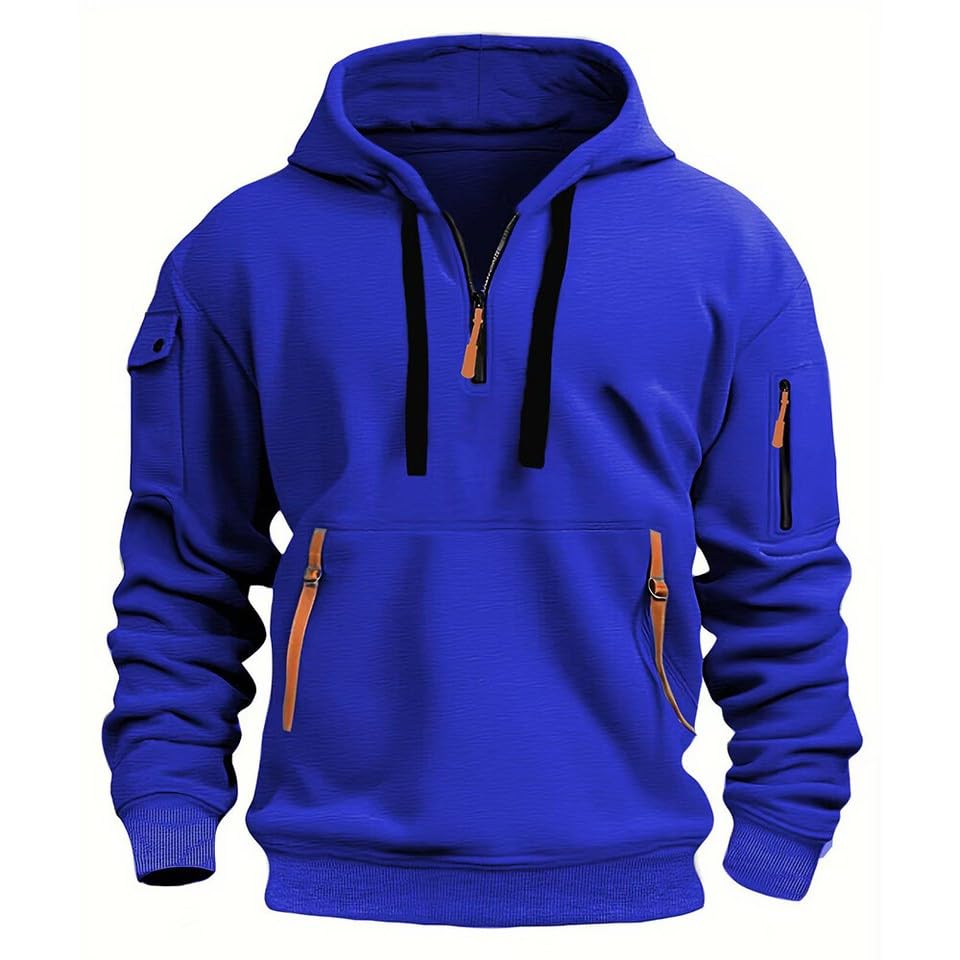 Veste polaire à capuche homme bleu L veste chaude d'hiver zippée pour le travail