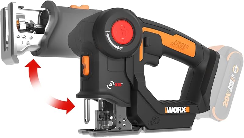 Sierra alternativa y caladora inalámbrica, 20 V, 3/4 pulgadas, 2 en 1, WX550L.9 | Batería no incluida, 4 cuchillas para diferentes materiales, Diseño compacto y liviano, PowerShare