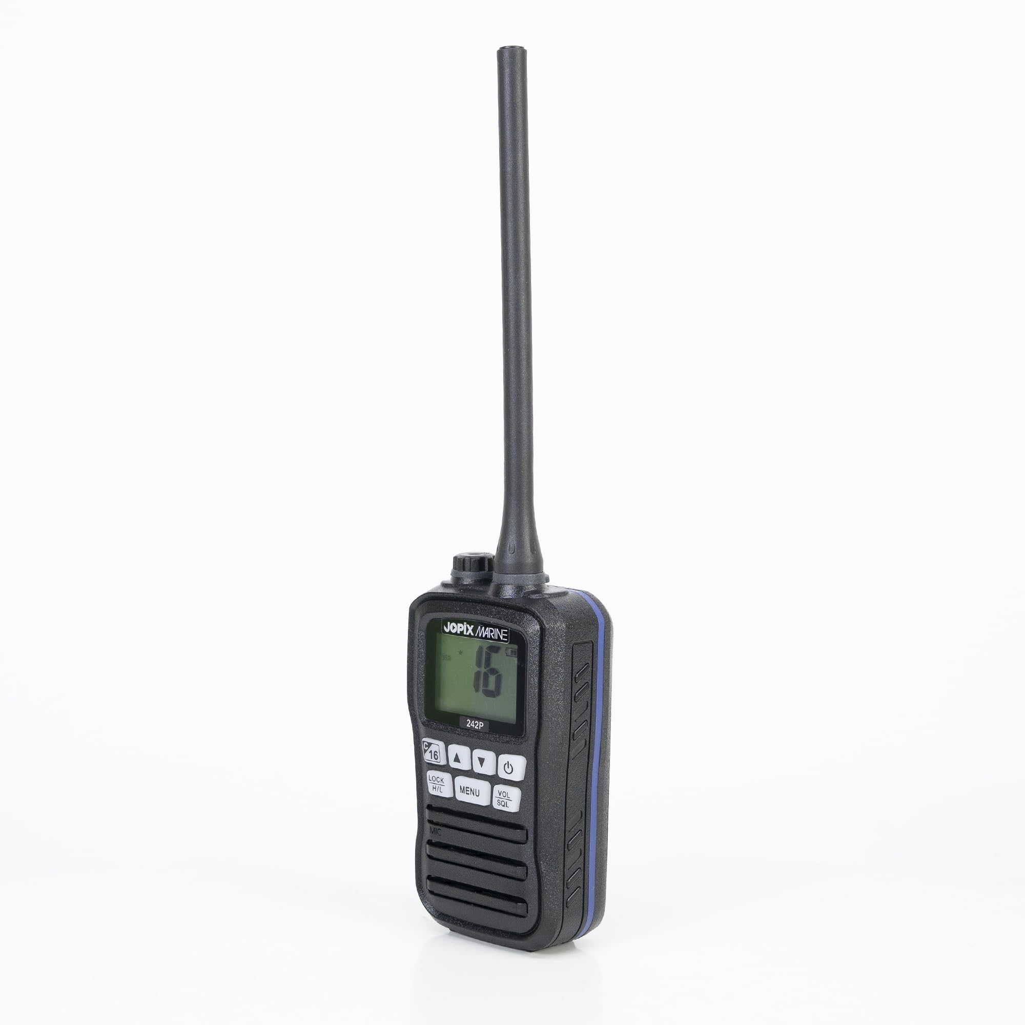Jopix Marine 242P Talkie-Walkie VHF Maritime Flottant – Étanche IP67, Triple Veille, Canal 16 Direct, Chargement USB et Allume-Cigare, Ultra-Léger