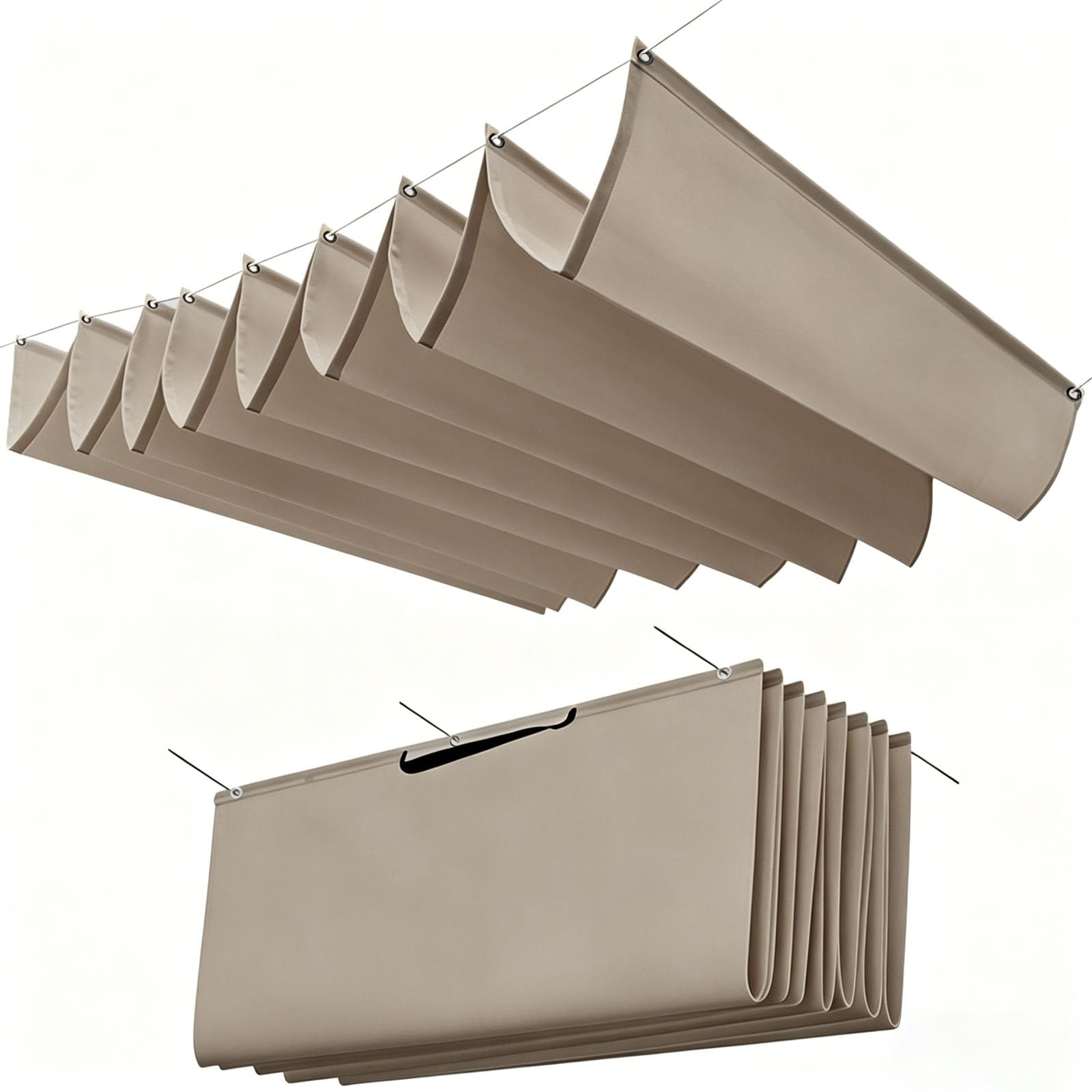 Sun Shade Sail Retractable Wave Rectangle Awning Canopy, Retractable Wave Sun Shade Sail,Protection, Sun Protection for Patio, Pergola, Garden-khaki||150x900cm — image 1